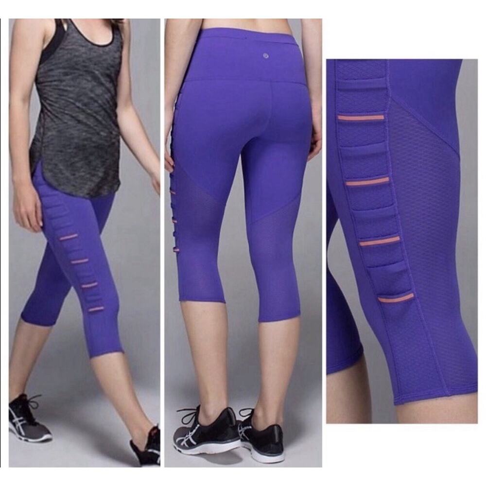 Lululemon Breezy Crop Leggings Purple Size 8 High Rise Mesh Panels
